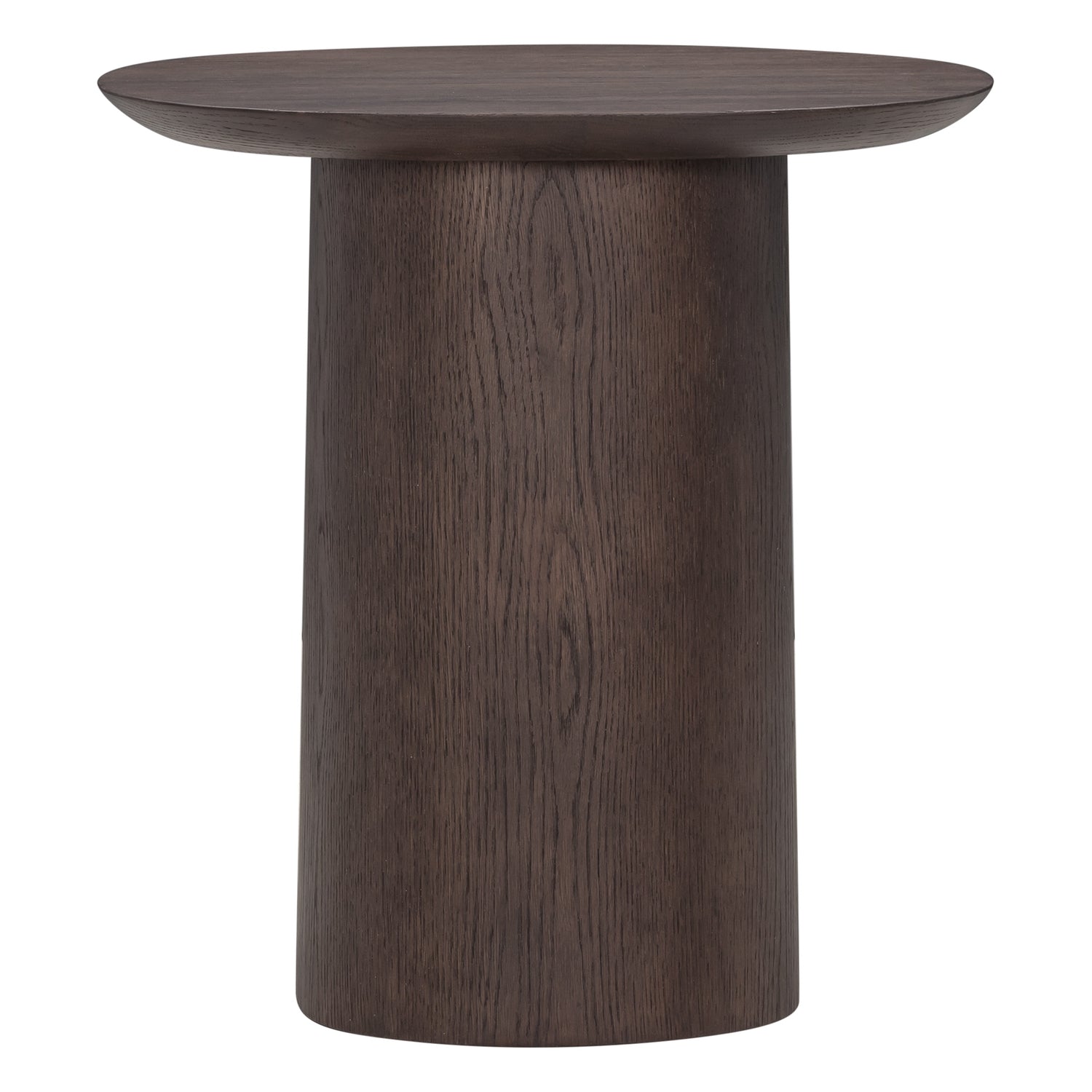 Table d'appoint sculpturale en chêne massif avec pied piédestal et plateau rotatif pour salons