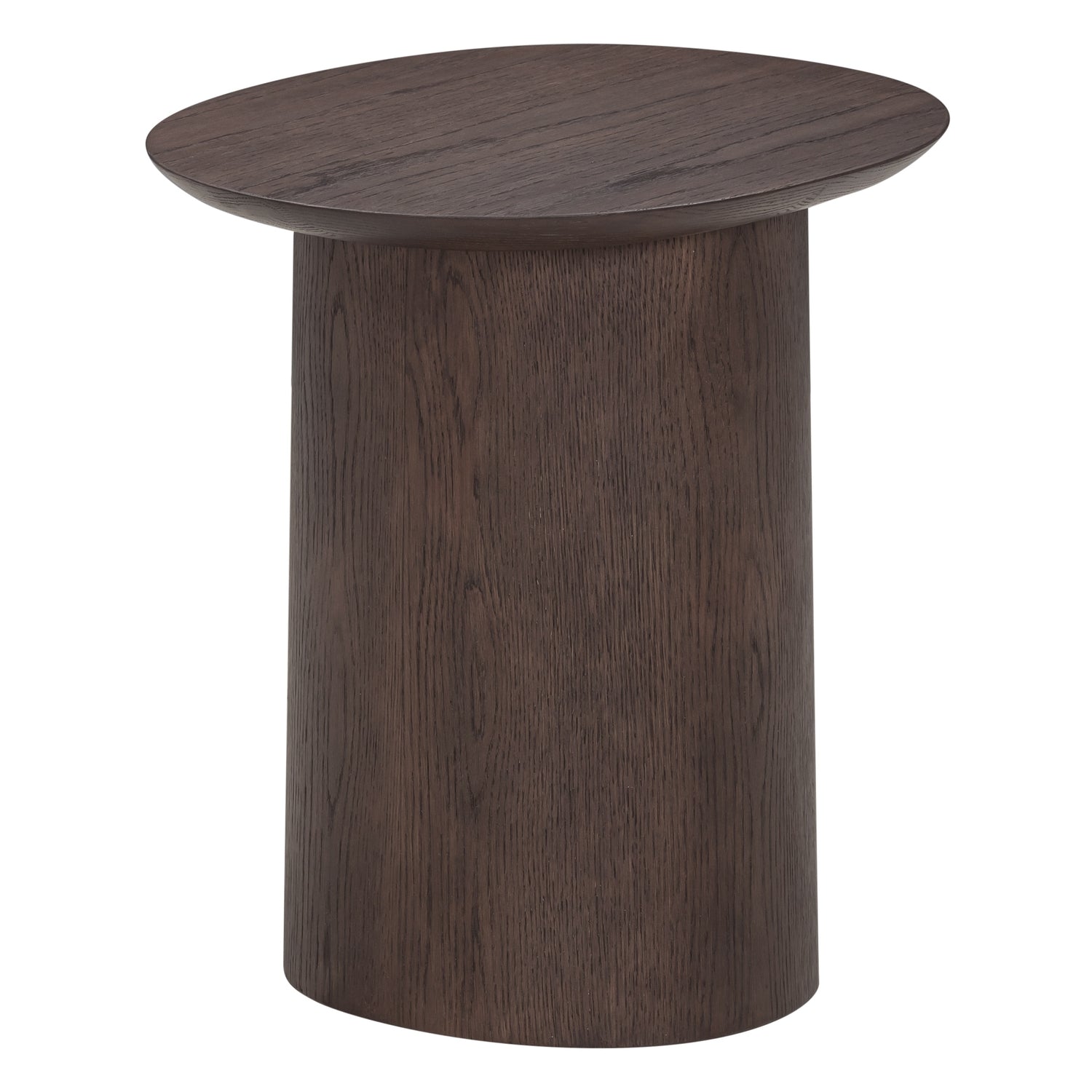 Table d'appoint sculpturale en chêne massif avec pied piédestal et plateau rotatif pour salons