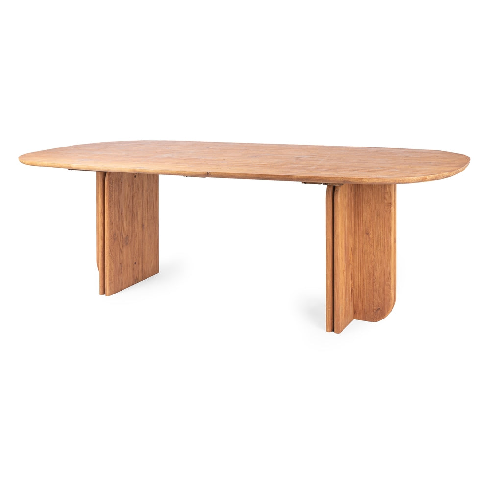 Table à manger en teck recyclé organique avec piètement double à structure croisée pour salles à manger