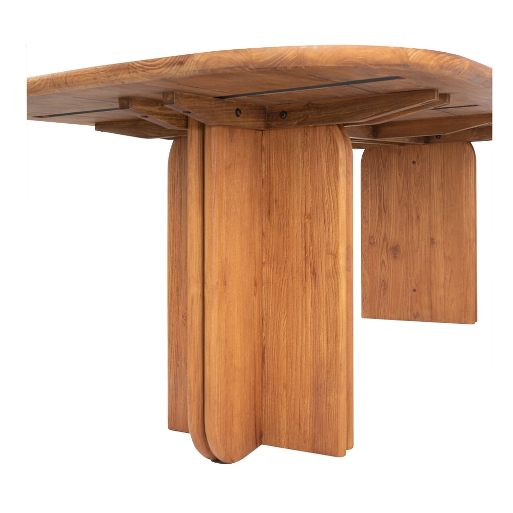 Table à manger en teck recyclé organique avec piètement double à structure croisée pour salles à manger