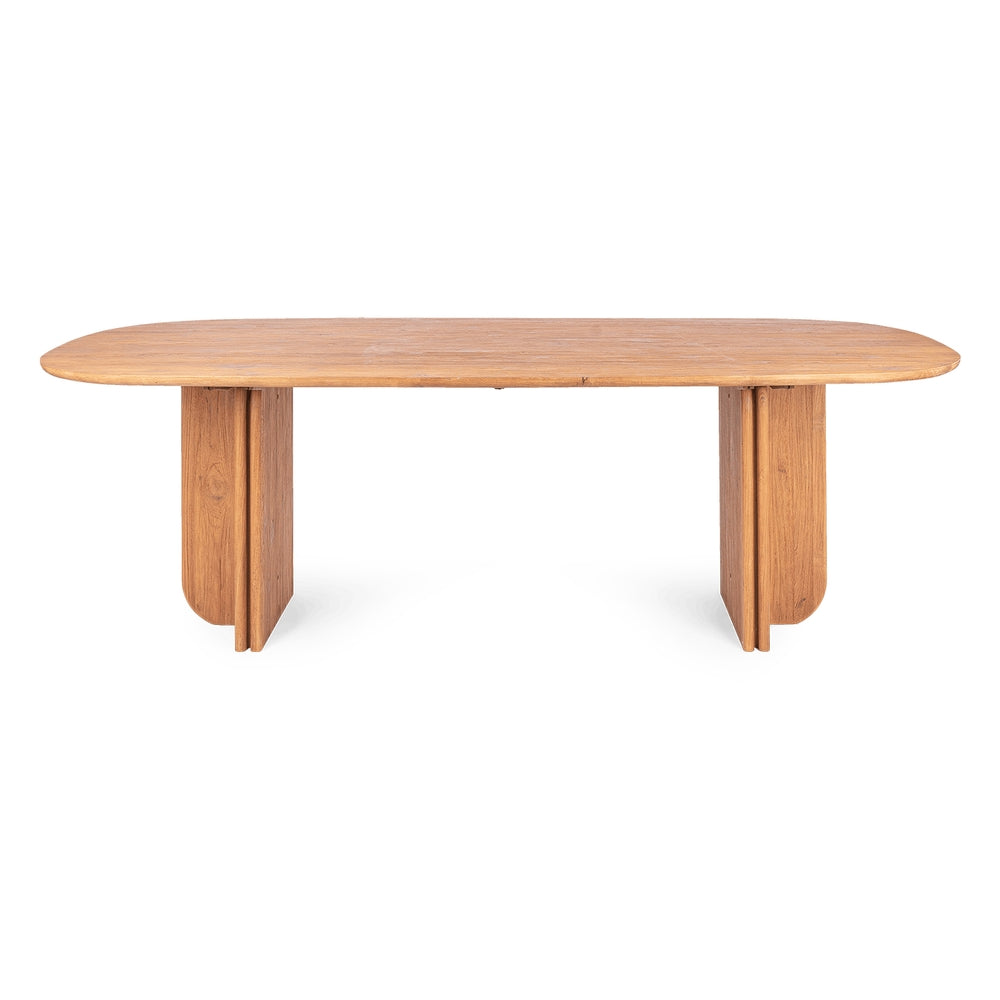 Table à manger en teck recyclé organique avec piètement double à structure croisée pour salles à manger
