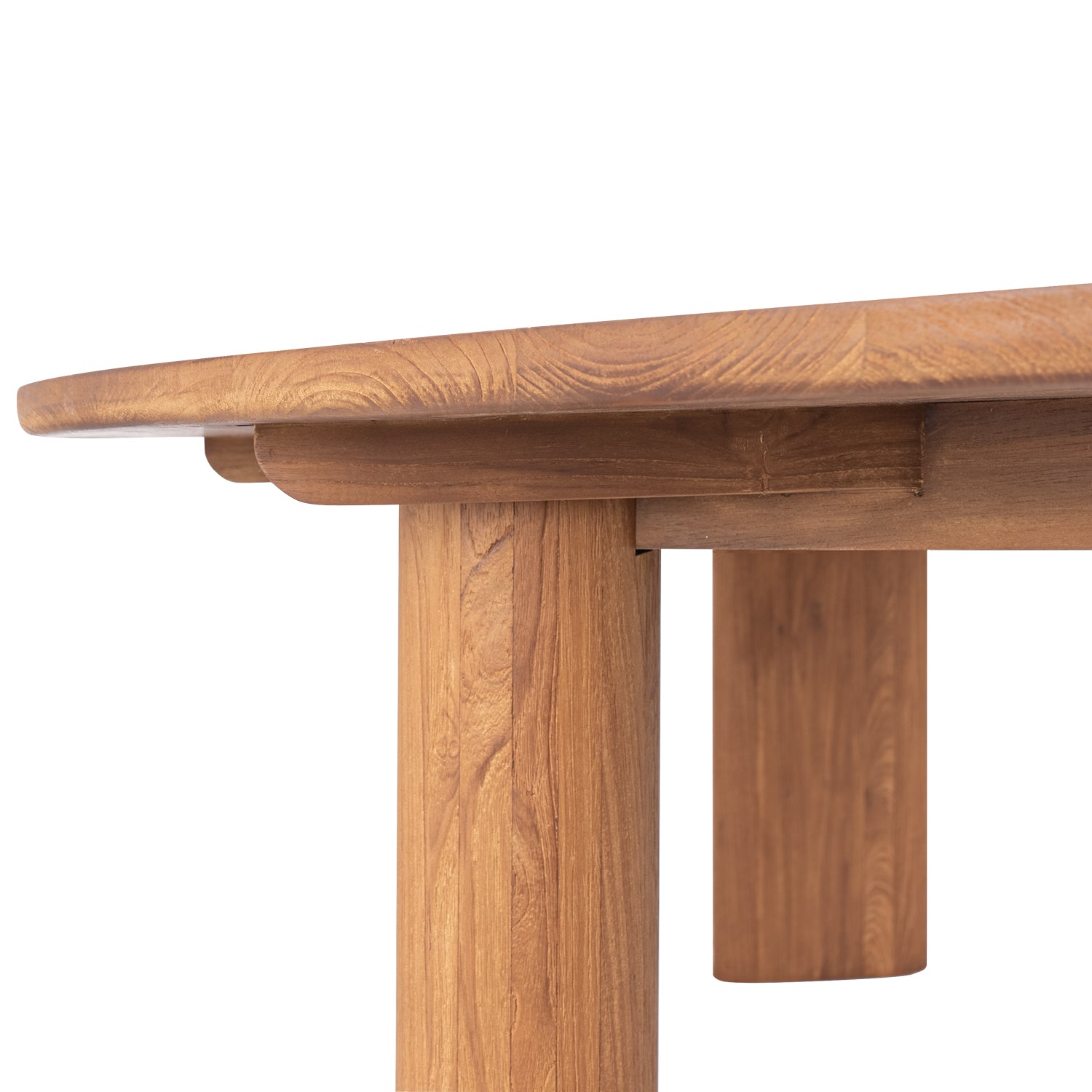 Table de salle à manger contemporaine en teck recyclé avec piètement sculptural à pieds mixtes pour salles à manger