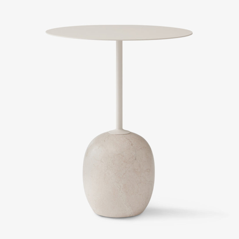 Table d'appoint minimaliste en marbre et acier avec silhouette sculpturale ovale pour salons