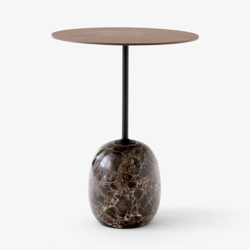 Table d'appoint minimaliste en marbre et acier avec silhouette sculpturale ovale pour salons