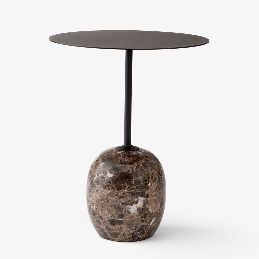 Table d'appoint minimaliste en marbre et acier avec silhouette sculpturale ovale pour salons