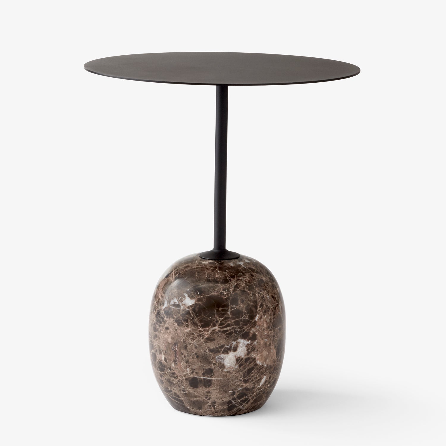 Table d'appoint minimaliste en marbre et acier avec silhouette sculpturale ovale pour salons