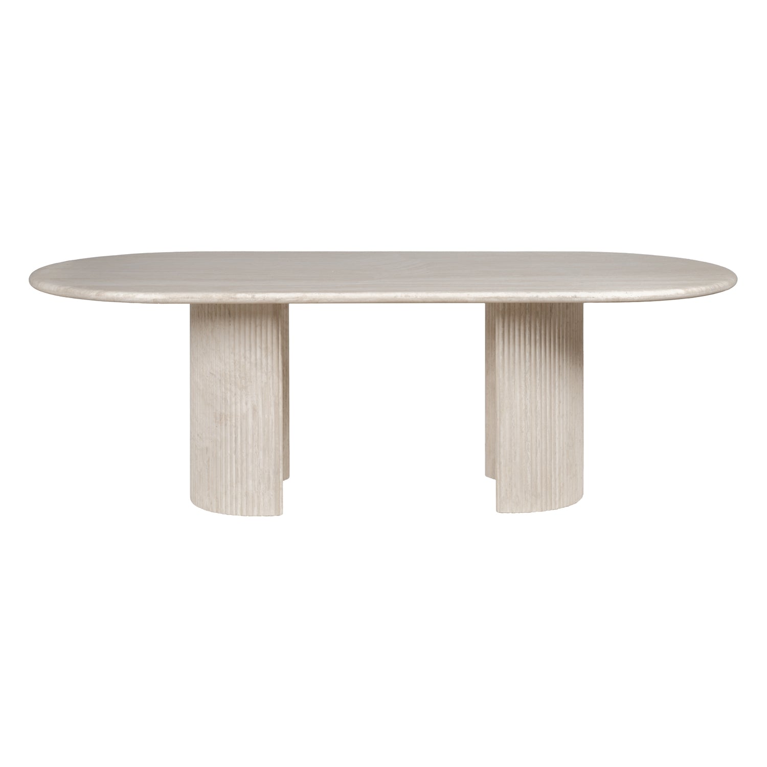 Table de salle à manger Statement en travertin avec piètement double piédestal pour salles à manger