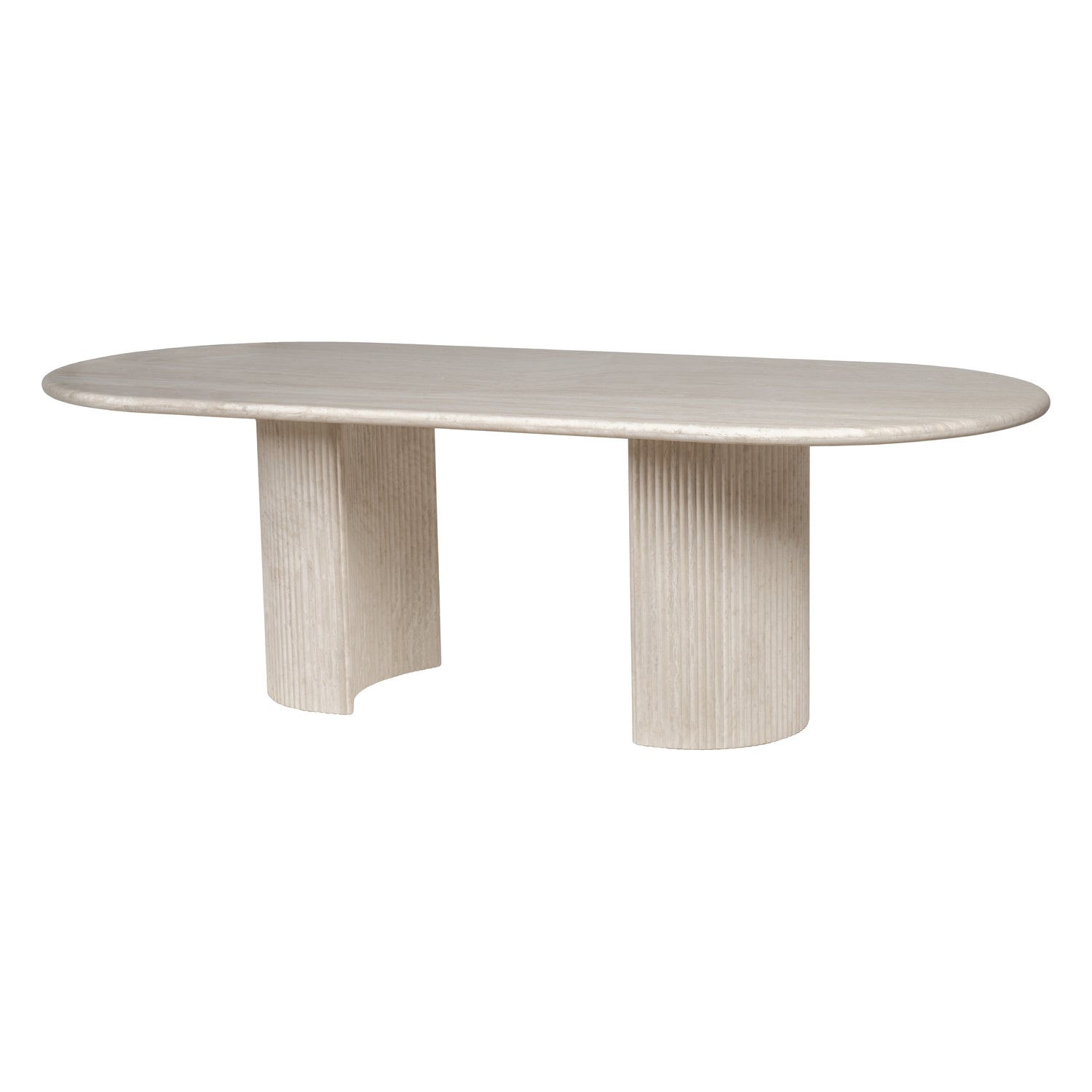Table de salle à manger Statement en travertin avec piètement double piédestal pour salles à manger