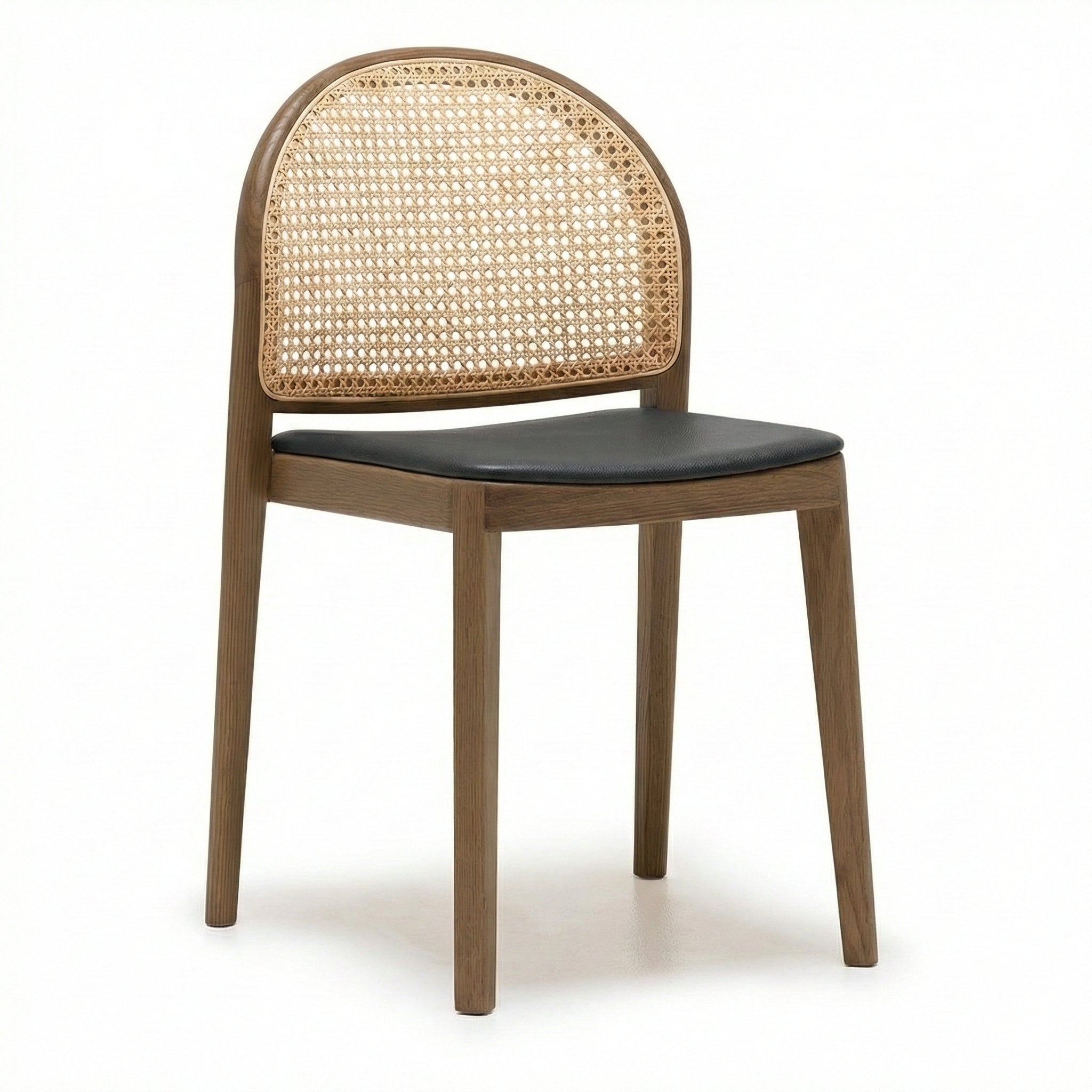 Chaise de salle à manger en chêne architectural et rotin avec silhouette arquée emblématique pour salles à manger