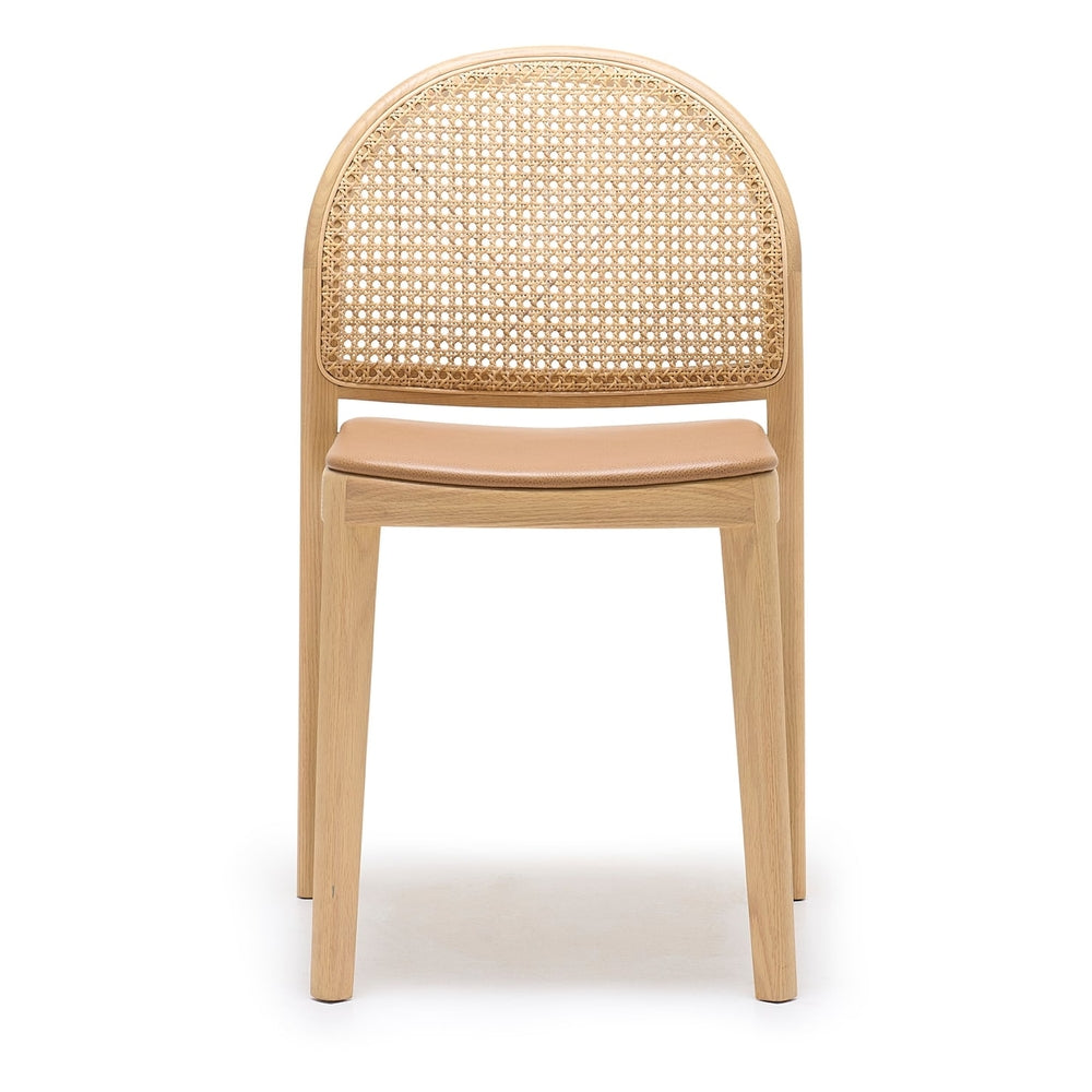 Chaise de salle à manger en chêne architectural et rotin avec silhouette arquée emblématique pour salles à manger