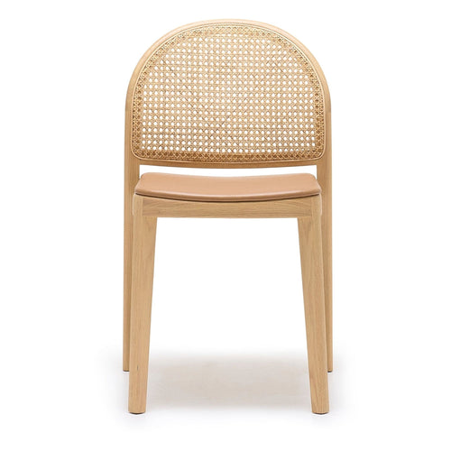 Chaise de salle à manger en chêne architectural et rotin avec silhouette arquée emblématique pour salles à manger