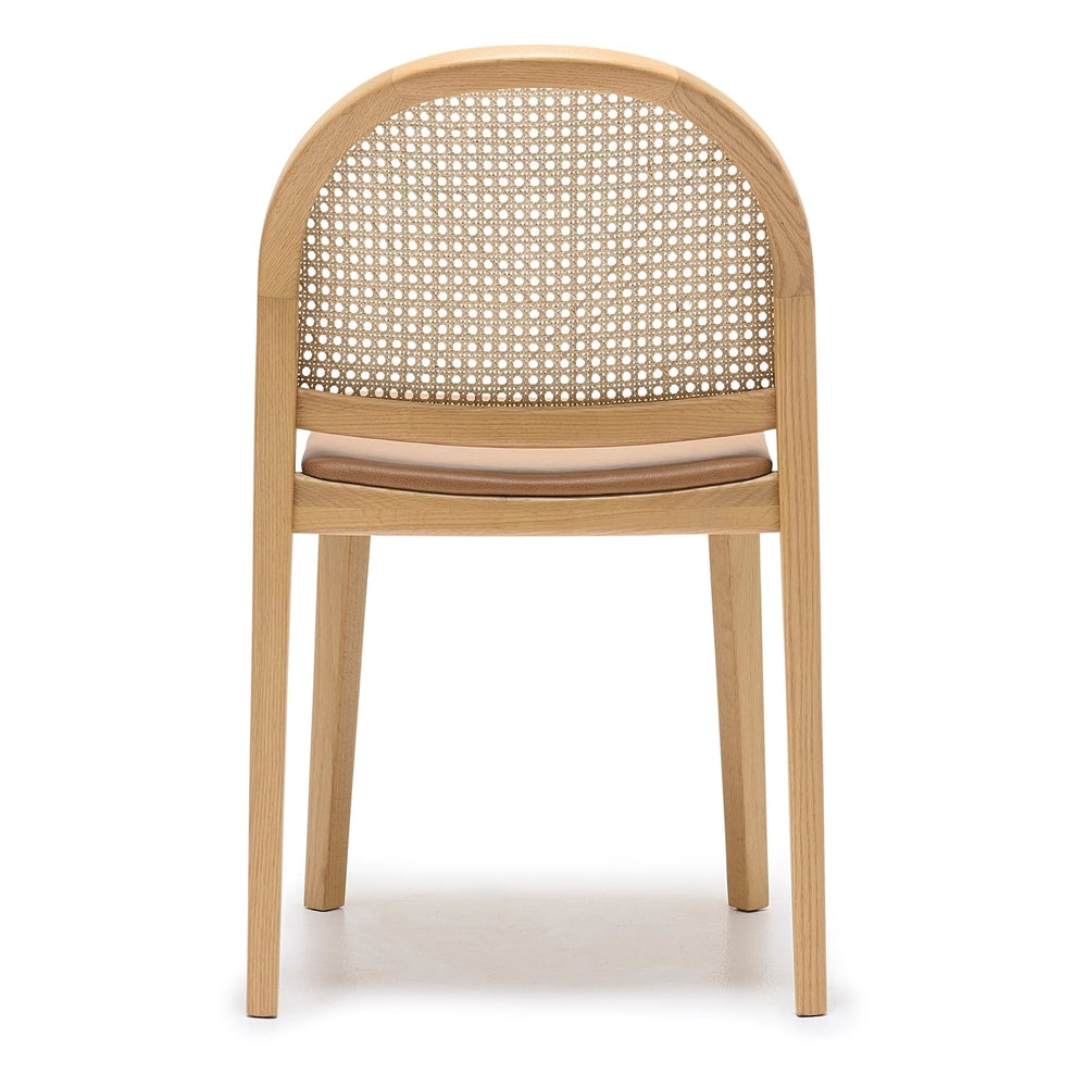 Chaise de salle à manger en chêne architectural et rotin avec silhouette arquée emblématique pour salles à manger