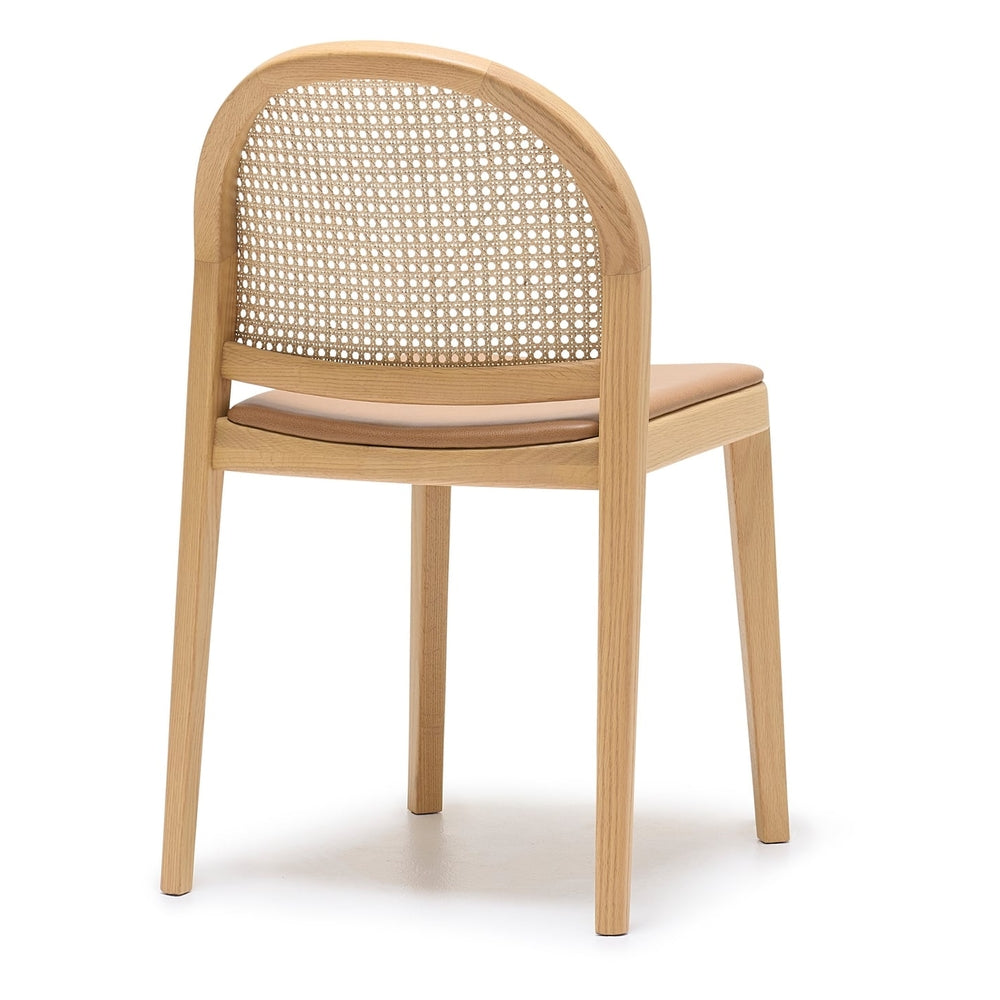 Chaise de salle à manger en chêne architectural et rotin avec silhouette arquée emblématique pour salles à manger