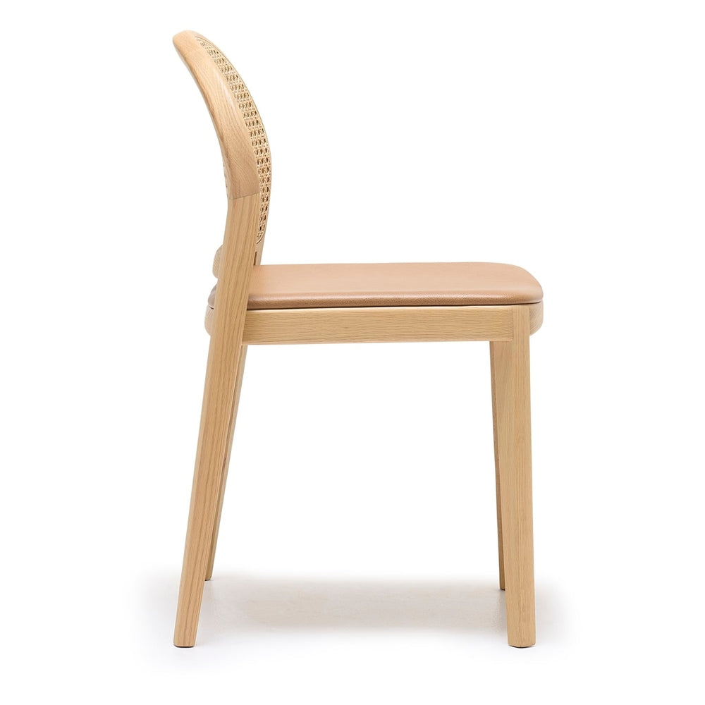 Chaise de salle à manger en chêne architectural et rotin avec silhouette arquée emblématique pour salles à manger