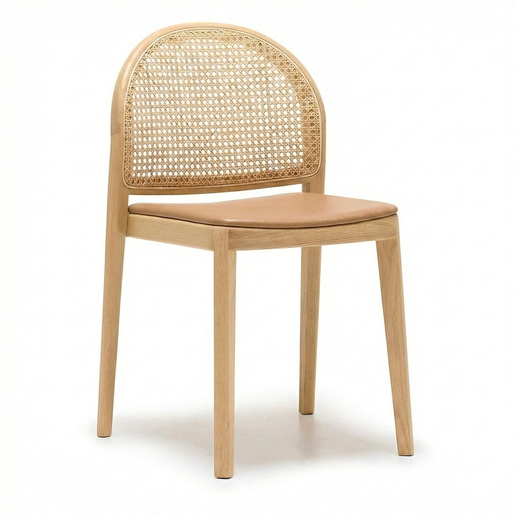 Chaise de salle à manger en chêne architectural et rotin avec silhouette arquée emblématique pour salles à manger
