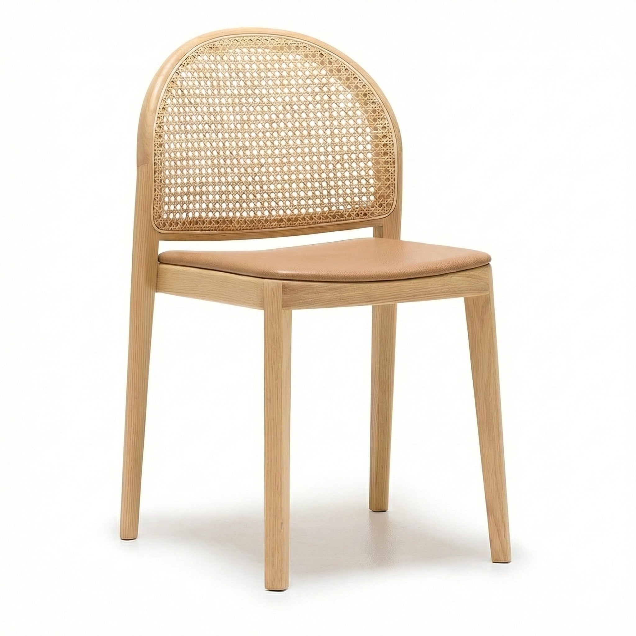 Chaise de salle à manger en chêne architectural et rotin avec silhouette arquée emblématique pour salles à manger