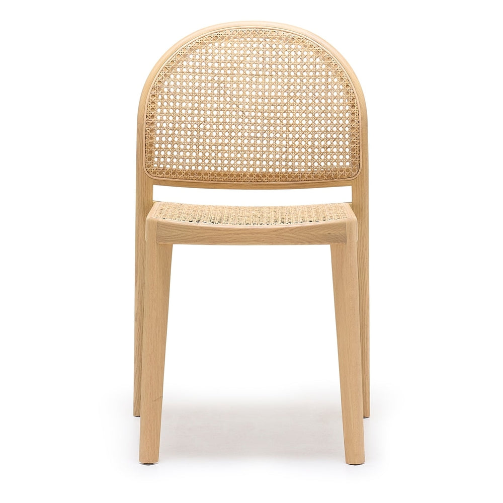 Chaise de salle à manger en chêne architectural et rotin avec silhouette arquée emblématique pour salles à manger