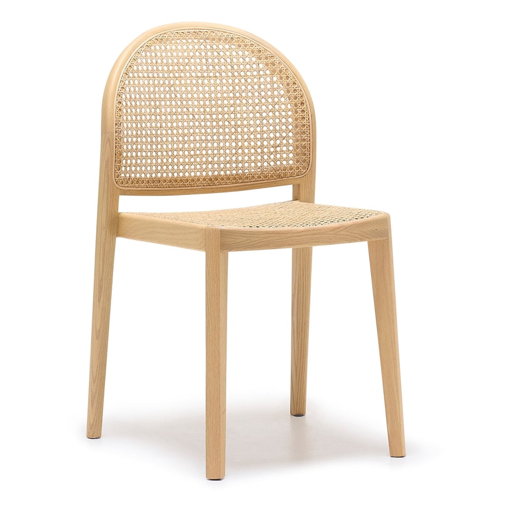 Chaise de salle à manger en chêne architectural et rotin avec silhouette arquée emblématique pour salles à manger
