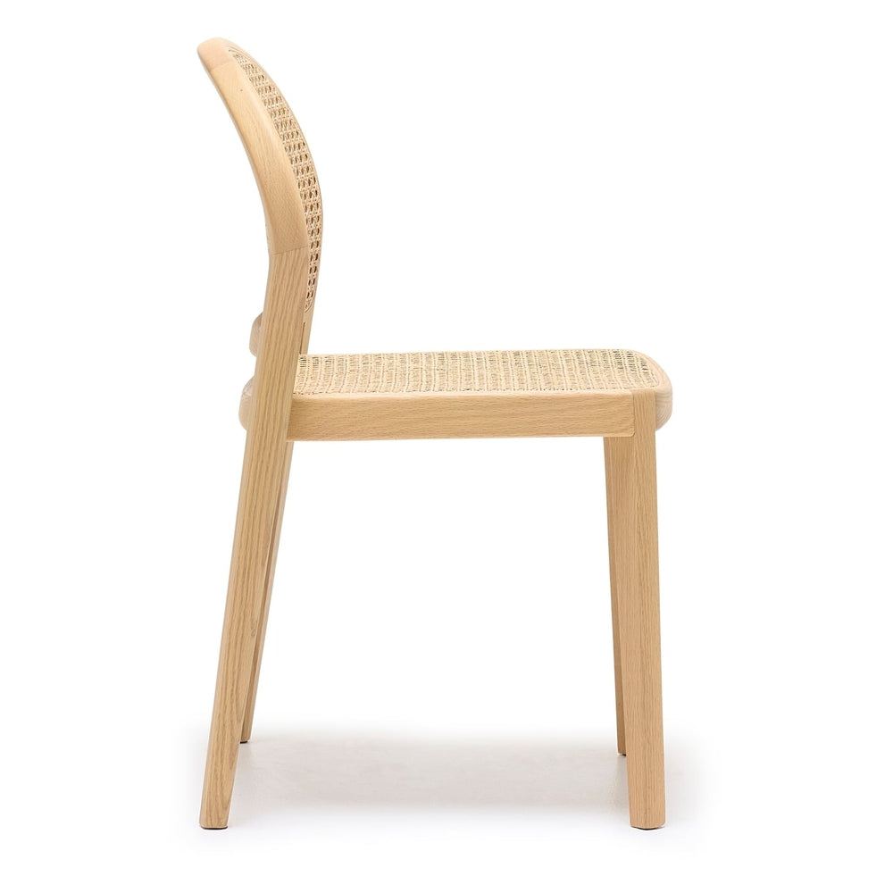Chaise de salle à manger en chêne architectural et rotin avec silhouette arquée emblématique pour salles à manger