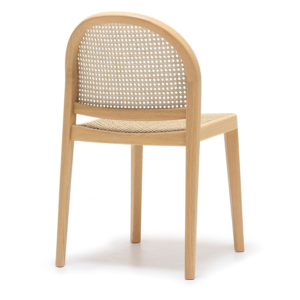 Chaise de salle à manger en chêne architectural et rotin avec silhouette arquée emblématique pour salles à manger
