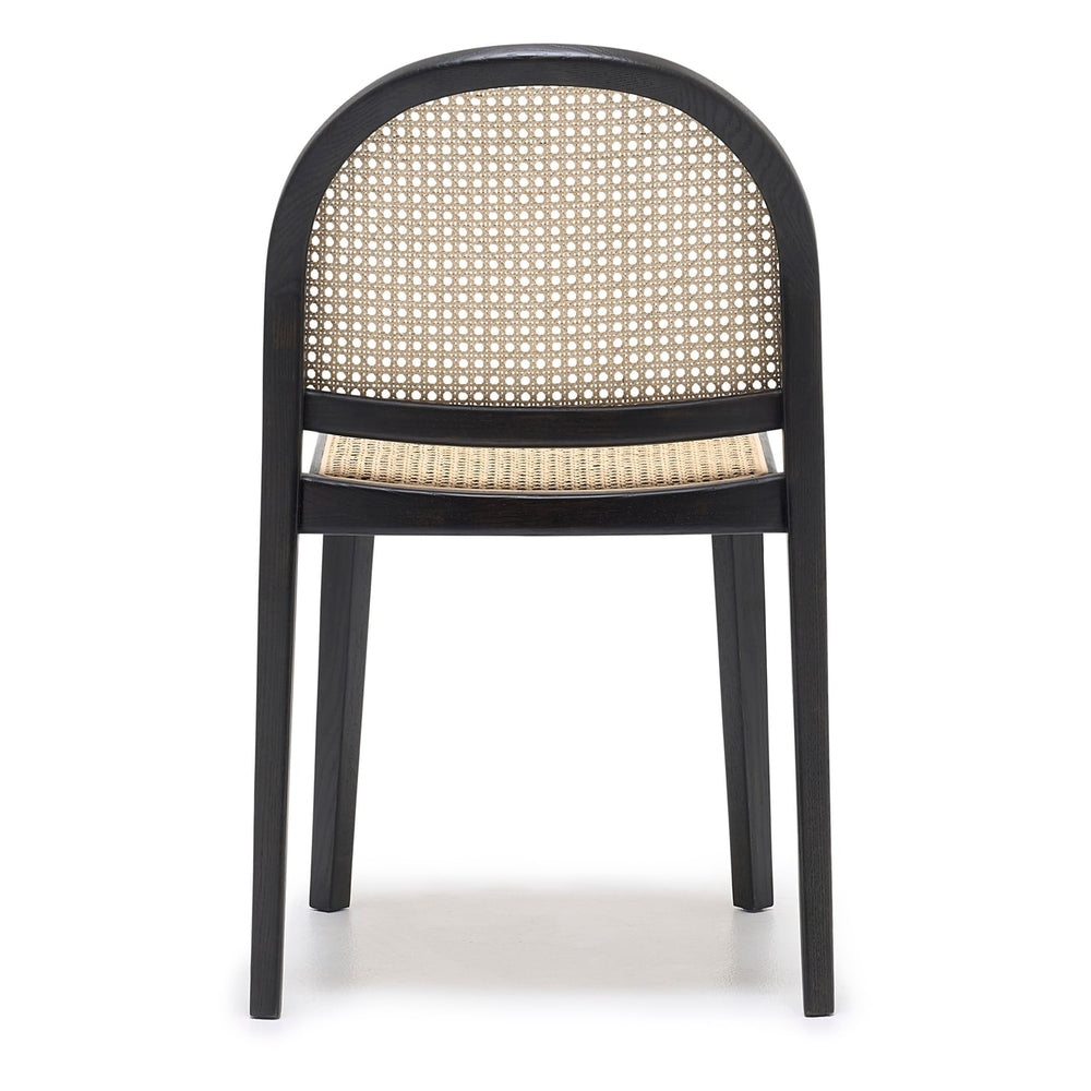 Chaise de salle à manger en chêne architectural et rotin avec silhouette arquée emblématique pour salles à manger