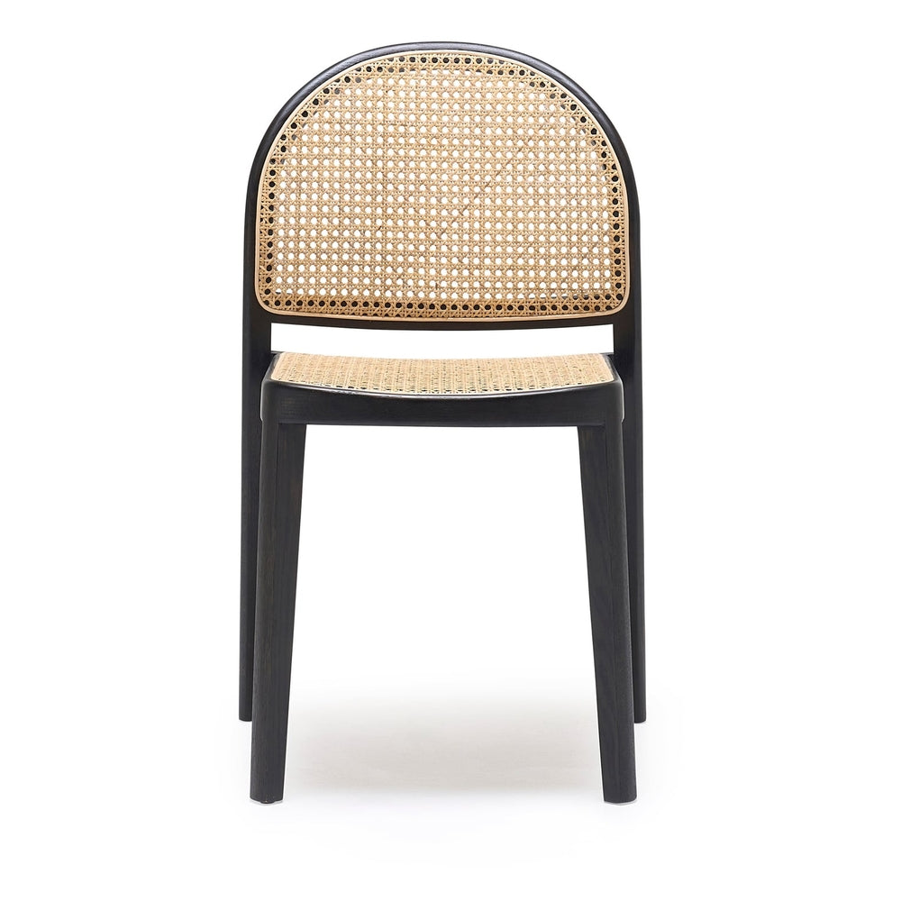Chaise de salle à manger en chêne architectural et rotin avec silhouette arquée emblématique pour salles à manger