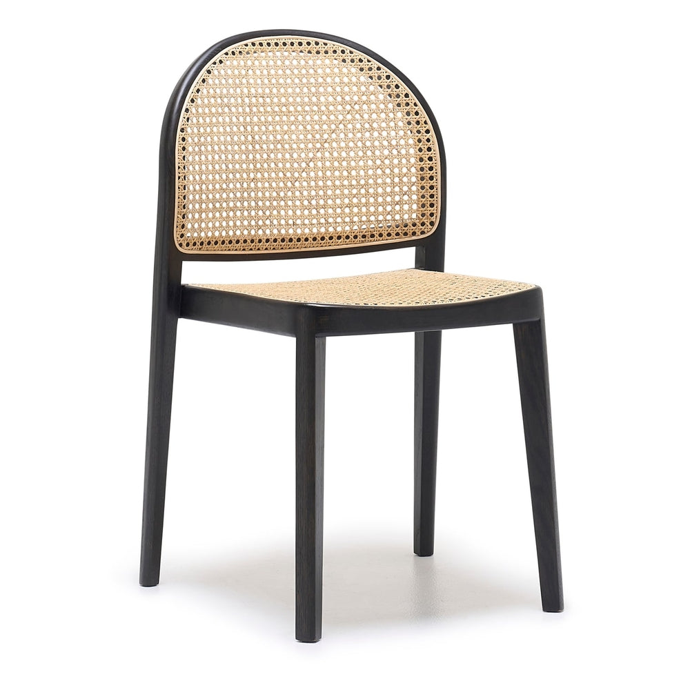 Chaise de salle à manger en chêne architectural et rotin avec silhouette arquée emblématique pour salles à manger