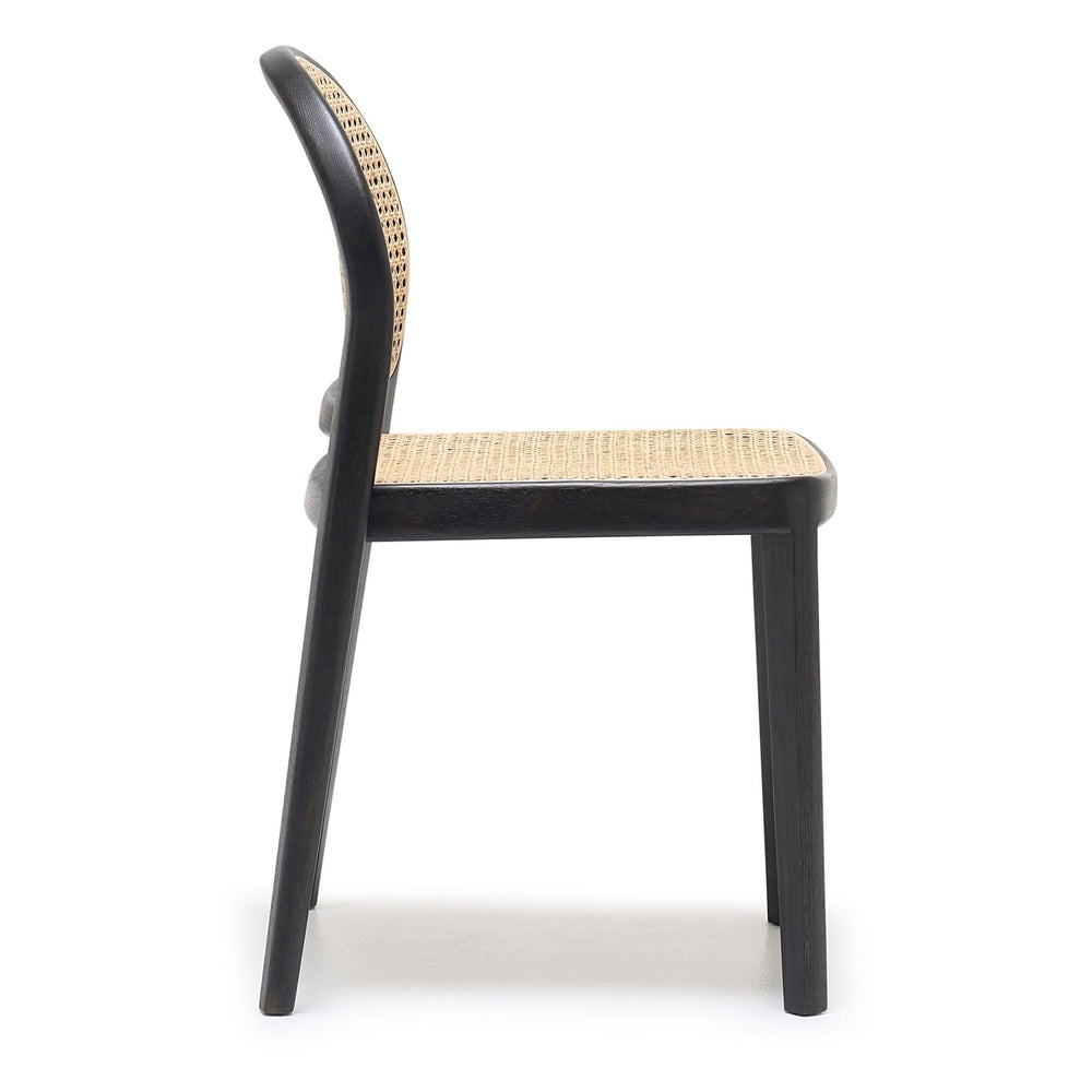 Chaise de salle à manger en chêne architectural et rotin avec silhouette arquée emblématique pour salles à manger