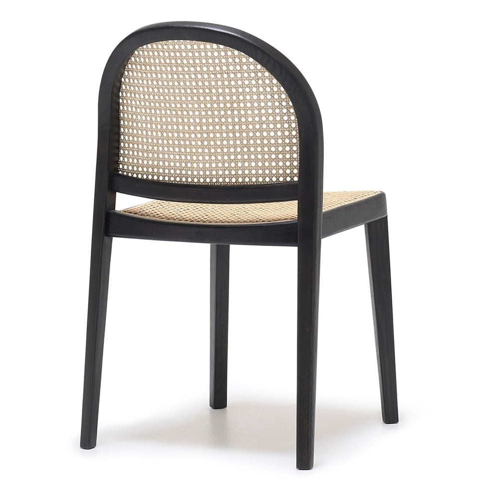 Chaise de salle à manger en chêne architectural et rotin avec silhouette arquée emblématique pour salles à manger