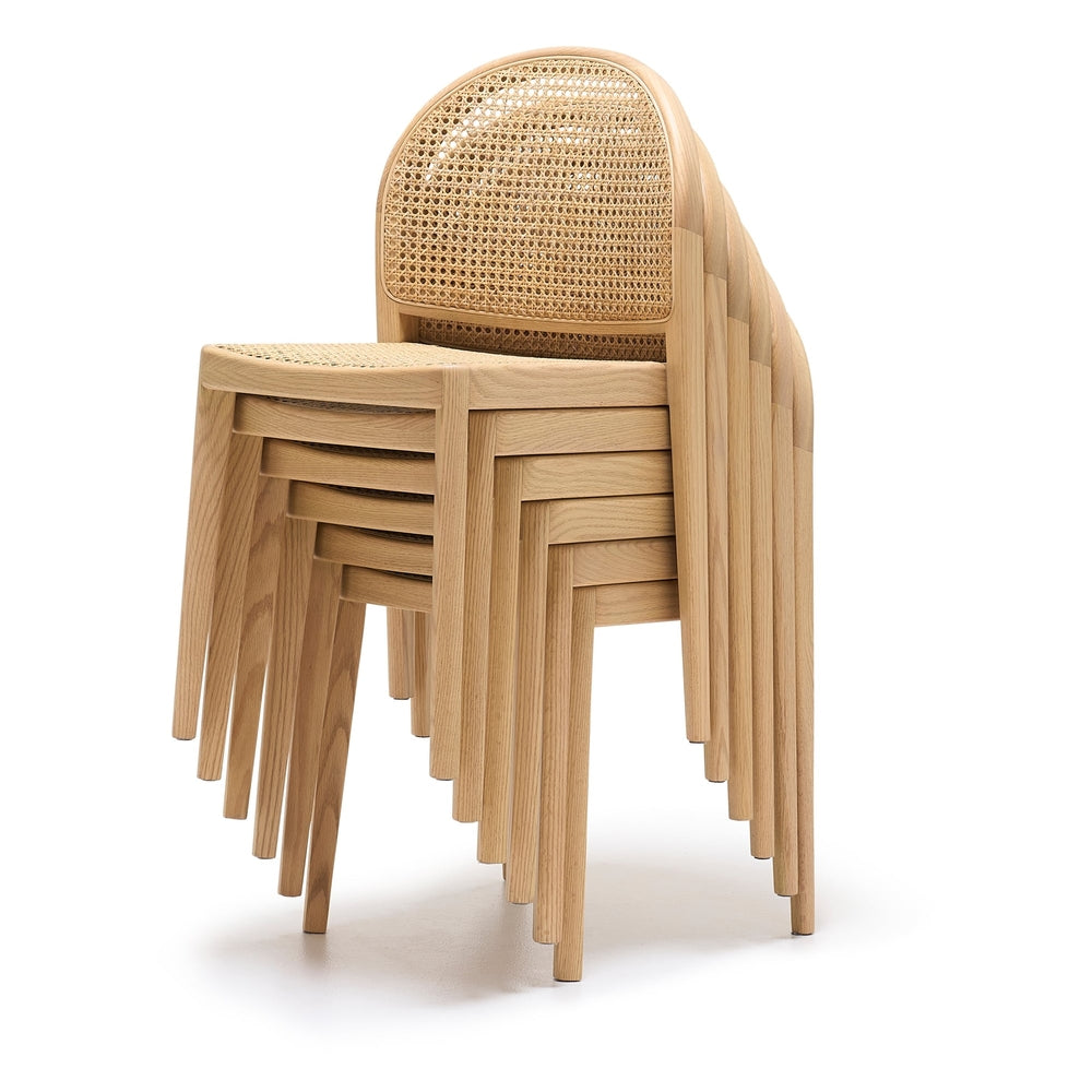 Chaise de salle à manger en chêne architectural et rotin avec silhouette arquée emblématique pour salles à manger