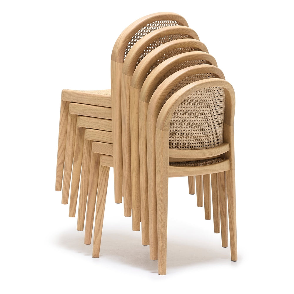 Chaise de salle à manger en chêne architectural et rotin avec silhouette arquée emblématique pour salles à manger