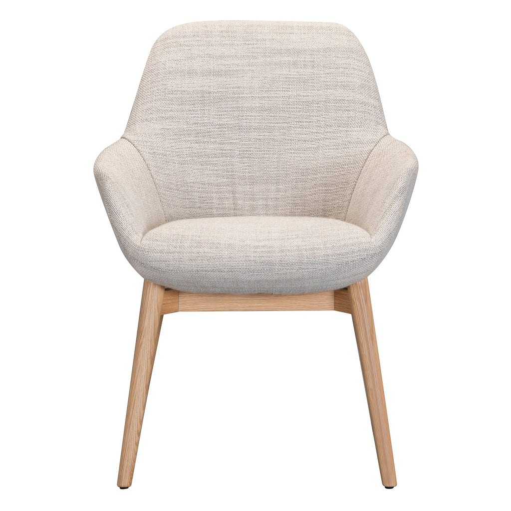 Fauteuil de salle à manger contemporain rembourré avec dossier incliné et piètement en chêne pour salles à manger