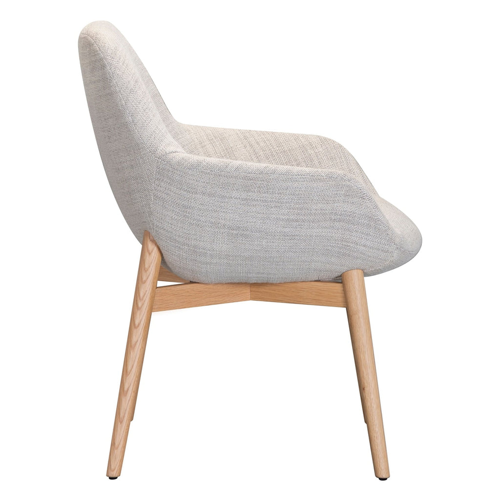 Fauteuil de salle à manger contemporain rembourré avec dossier incliné et piètement en chêne pour salles à manger