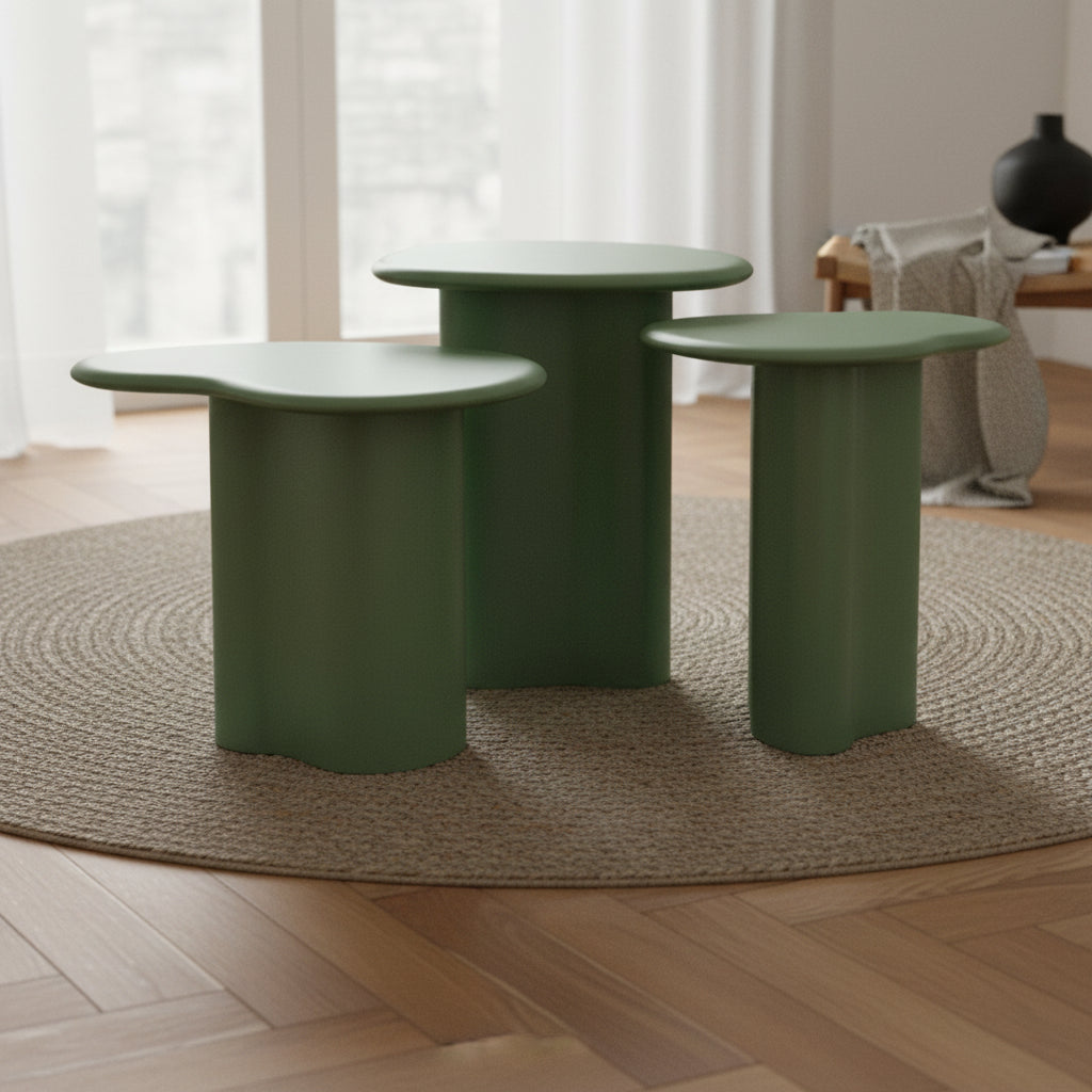 Tables gigognes modernes en bois massif, lot de trois empilables pour salons
