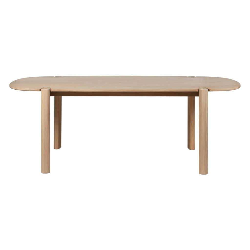 Table à manger ovale contemporaine en bois massif avec finition grain naturel pour salles à manger