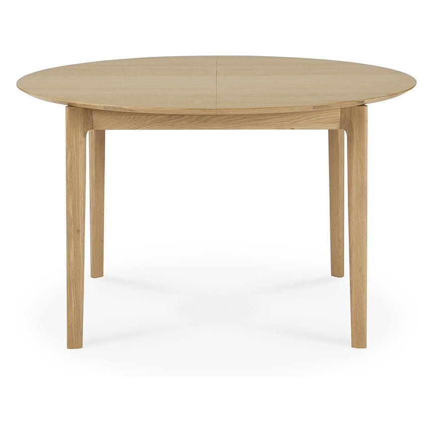 Table à manger ronde extensible intemporelle en chêne massif avec rallonge intégrée pour salles à manger compactes