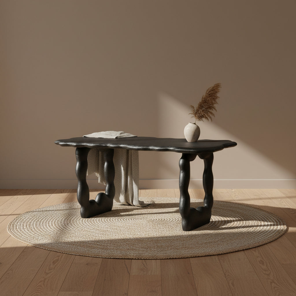 Table d'appoint sculpturale en aluminium recyclé moulé avec une forme organique inspirée des grottes pour les salons