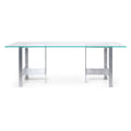 Table à manger en aluminium et verre de style brutaliste avec finition satinée brute pour salles à manger et bureaux