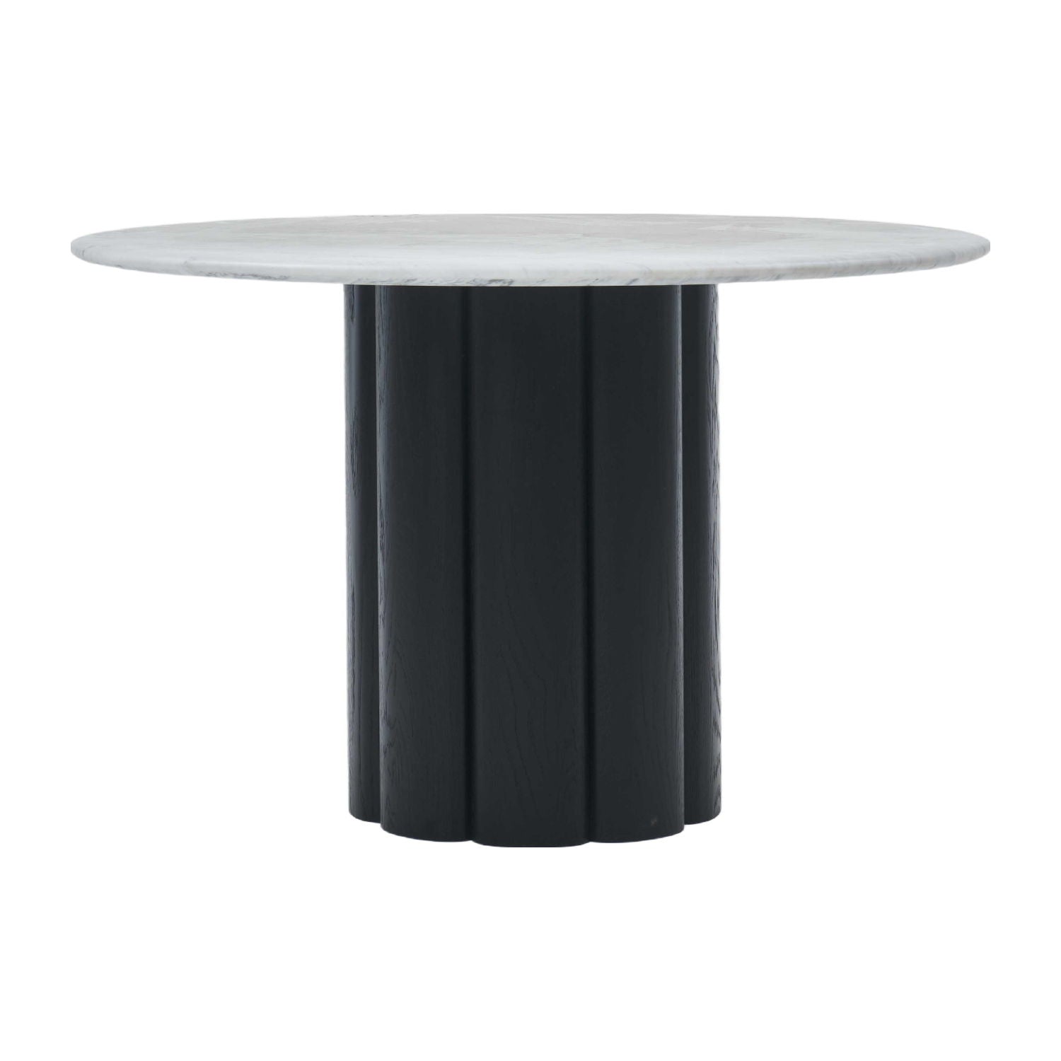 Table à manger ronde en marbre et bois organique avec pied central en tronc d'arbre pour salles à manger